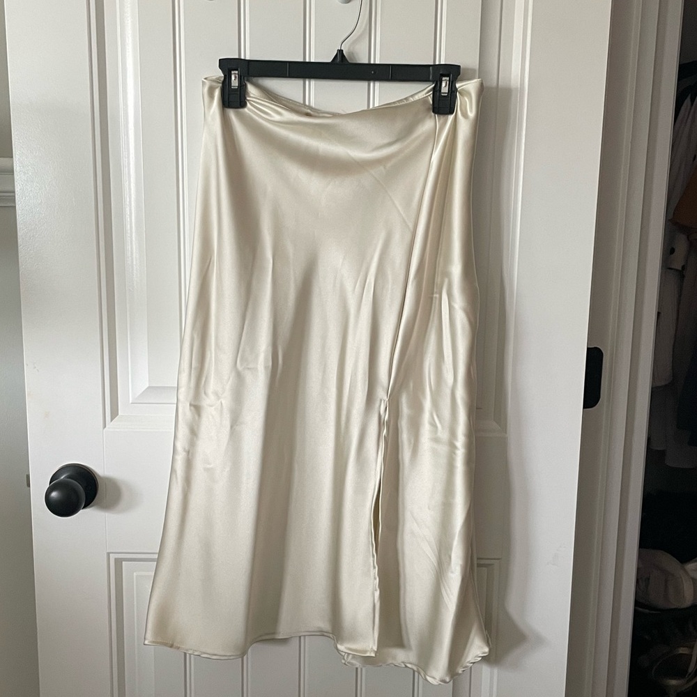 cream satin midi skirt